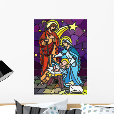 Nativity Stained Glass shown on a wall