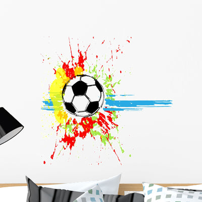 Contemporary Art Football Wall Mural shown on a wall