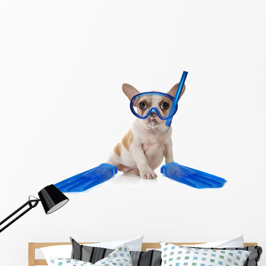Puppy Dog With Swimming Snorkeling Gear Wall Decal