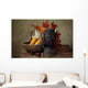 Autumn still life with kerosene lamp and corn in wicker basket Wall Mural