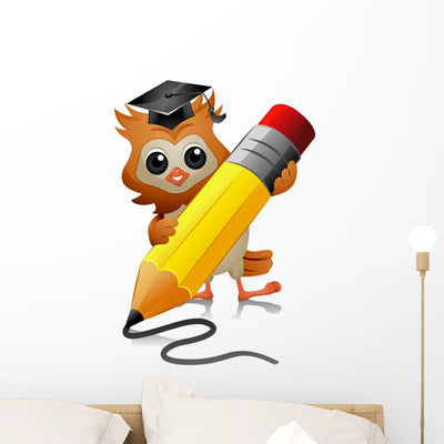 Owl Writing Wall Decal shown on a wall