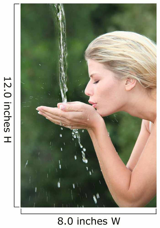 Blond woman drinking water from fountain Wall Mural