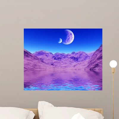 Colorful Space Landscape Wall Mural shown on a wall
