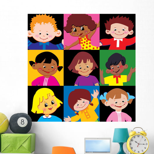 Portraits Happy Children Different Wall Mural