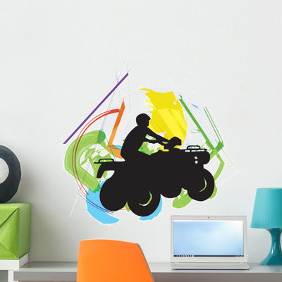 Sportsman Riding Quad Bike Wall Decal shown on a wall
