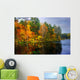Picturesque autumn landscape of lake and bright trees and bushes Wall Mural