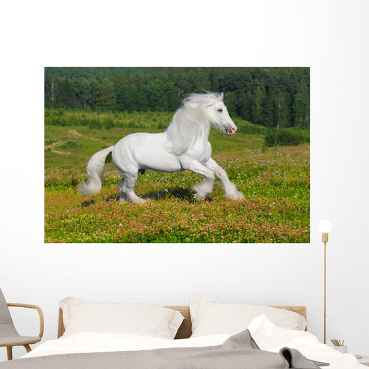 Galloping White Horse Wall Mural