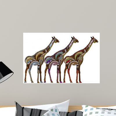 Ethnic Giraffes shown on a wall