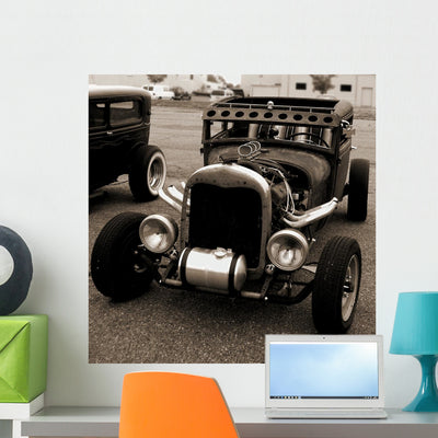 Model Coupe Ratrod Sepia Wall Mural shown on a wall