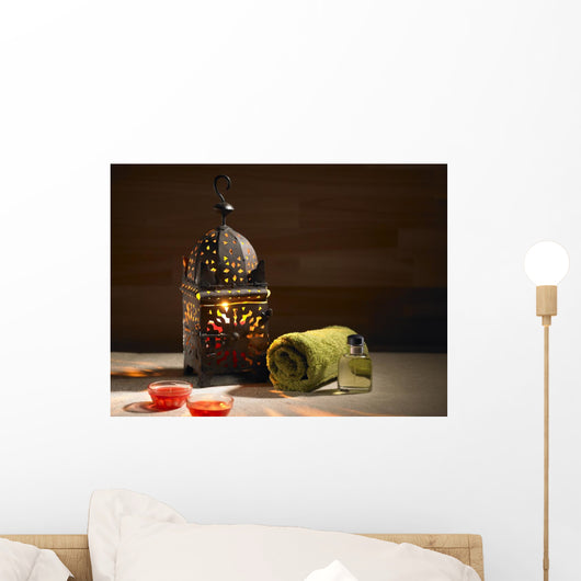 Arab lamp whit a candle in the hammam Wall Mural