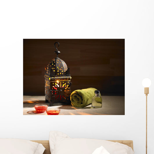 Arab lamp whit a candle in the hammam Wall Mural