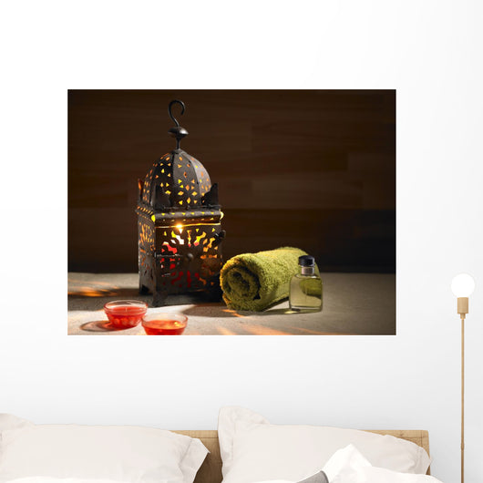 Arab lamp whit a candle in the hammam Wall Mural