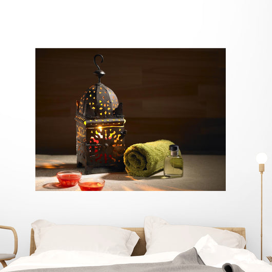 Arab lamp whit a candle in the hammam Wall Mural