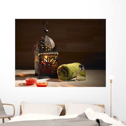 Arab lamp whit a candle in the hammam Wall Mural