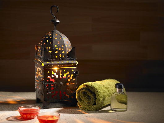 Arab lamp whit a candle in the hammam Wall Mural