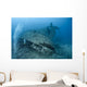 Scuba diver entering a shipwreck. Wall Mural