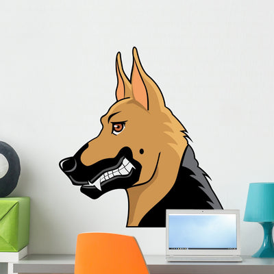 Agressive German Shepherd Dog Wall Mural shown on a wall