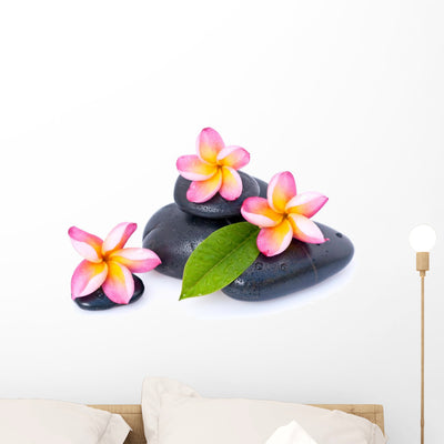 Zen Pebble Plumeria Wall Decal shown on a wall