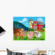 Three Farm Animals Near Barn Wall Mural