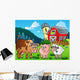 Three Farm Animals Near Barn Wall Mural