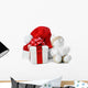 snowman and giftbox on white background Wall Decal
