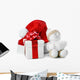 snowman and giftbox on white background Wall Decal