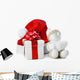 snowman and giftbox on white background Wall Decal