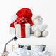 snowman and giftbox on white background Wall Decal