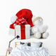 snowman and giftbox on white background Wall Decal