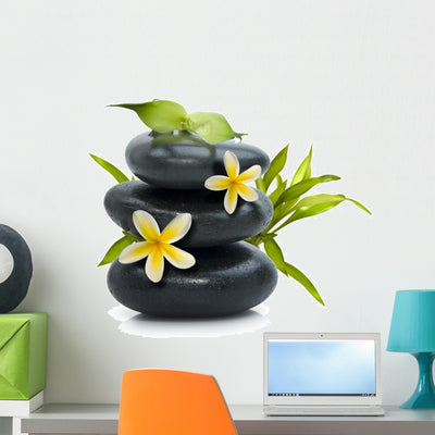 Yellow Flowers Spa Wall Decal shown on a wall