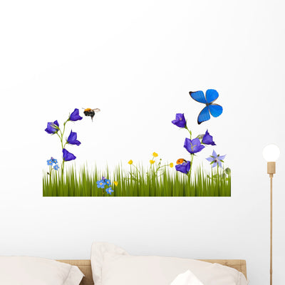 Flowers and Insects White Wall Decal shown on a wall