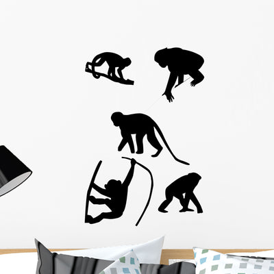 Monkeys Silhouettes Vector Wall Decal Sticker Set shown on a wall