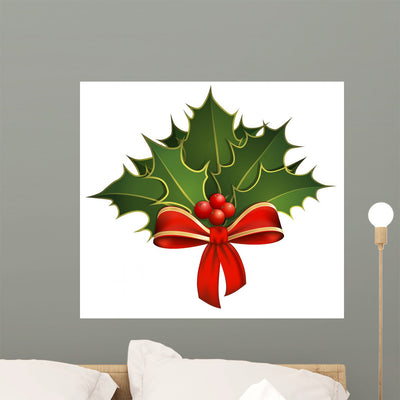 Christmas Decoration with Holly Wall Decal shown on a wall