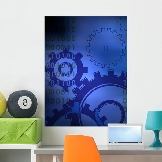 Gears in Blue Wall Mural