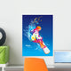The colorful figure of a young man snowboarding on a blue sky ba Wall Mural