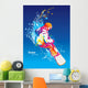 The colorful figure of a young man snowboarding on a blue sky ba Wall Mural