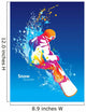 The colorful figure of a young man snowboarding on a blue sky ba Wall Mural