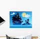 Pirate ship silhouette with island Wall Mural