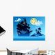 Pirate ship silhouette with island Wall Mural