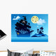 Pirate ship silhouette with island Wall Mural