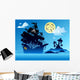 Pirate ship silhouette with island Wall Mural