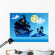 Pirate ship silhouette with island Wall Mural