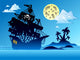 Pirate ship silhouette with island Wall Mural