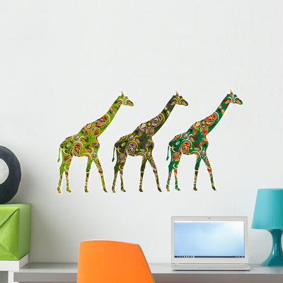 Giraffe Wall Decal shown on a wall