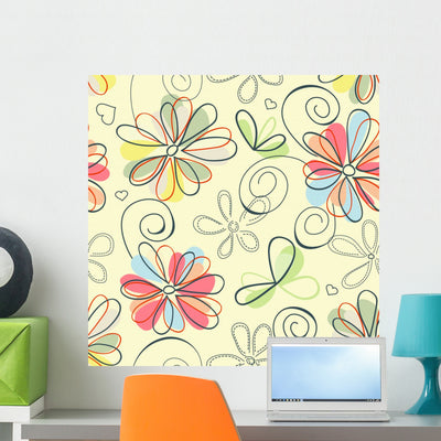 Retro Floral Seamless shown on a wall