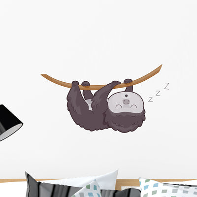 Snoozing Cartoon Sloth Wall Decal shown on a wall