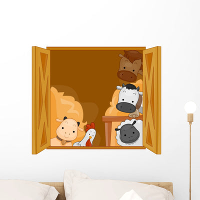 Barn Animals Wall Mural shown on a wall