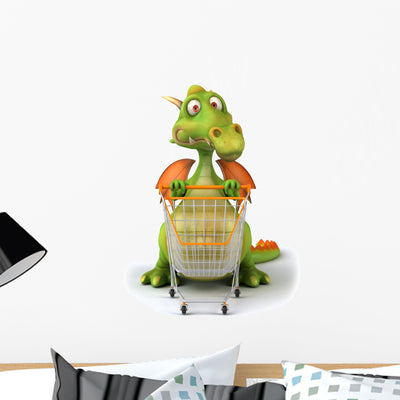 Dragon and Shopping Wall Decal shown on a wall