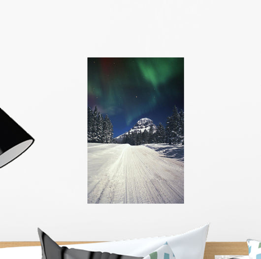 Mountains And Northern Lights Wall Mural