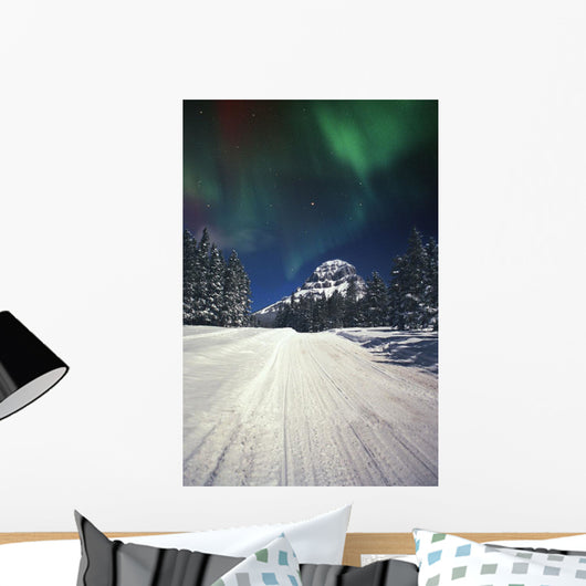 Mountains And Northern Lights Wall Mural